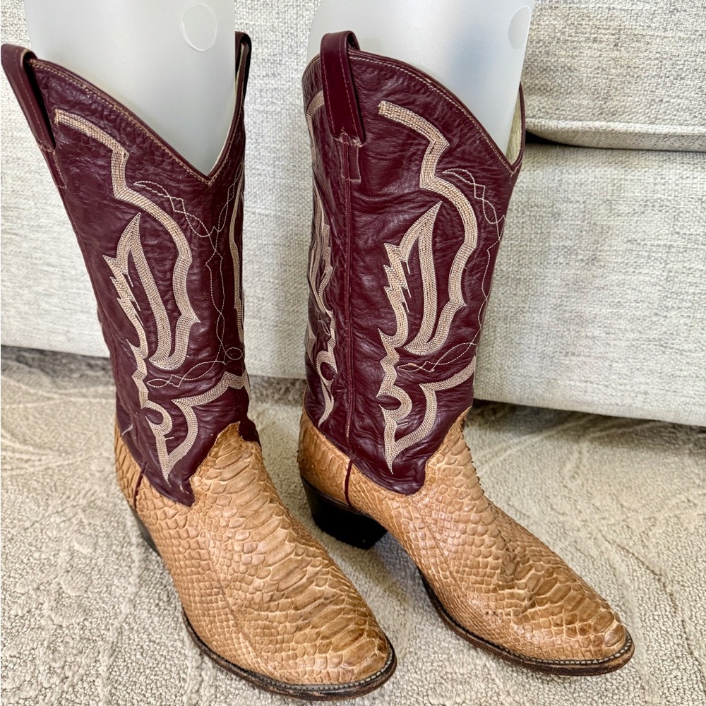 Larry Mahan - Morgan Boots Vintage Leather Snakeskin Cowboy Boots - USA Made